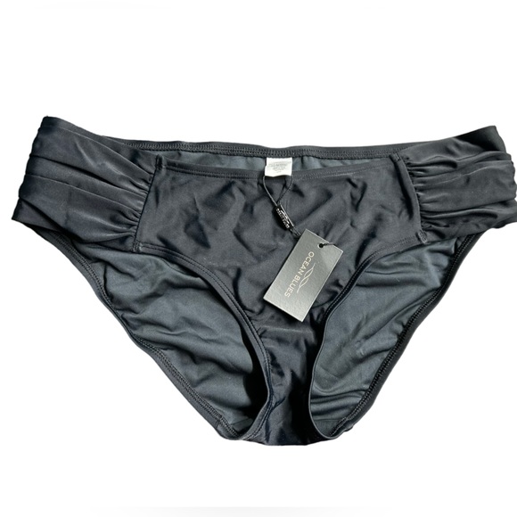 OCEAN BLUES womens mid rise black bikini swim bottoms size small NWT - Picture 1 of 3